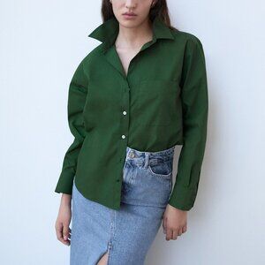 ZARA | Poplin Cotton Button-Up Shirt | Sz. XS